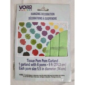 Celebration Green Tissue Pom Pom Garland 6 Count Of 5.5” Pom Poms 9 ft